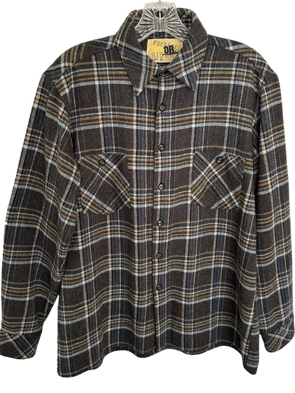 Vintage Plaid Button-Up Shirt in Brown & Cream